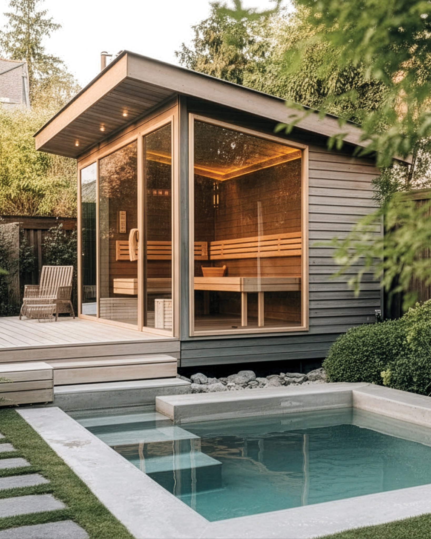 Custom sauna and plunge pool by Elite Home Wellness
